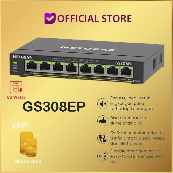 TERMURAH - Netgear GS308EP 8-PORT GIGABIT ETHERNET SWITCH POE+ - GS 308EP