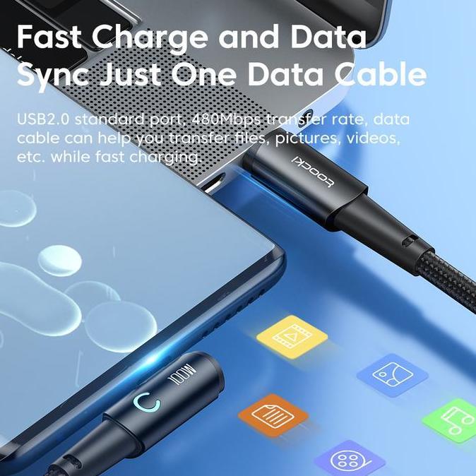 Murah Toocki Cable Data Cable Type C Elbow 100W