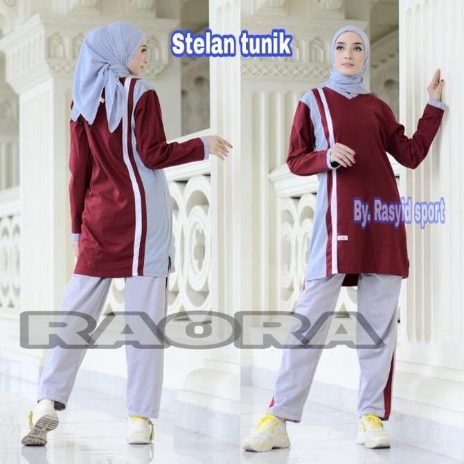 Kaos Setelan Olahraga Muslim Wanita Tunik Sport Lengan Panjang Adem