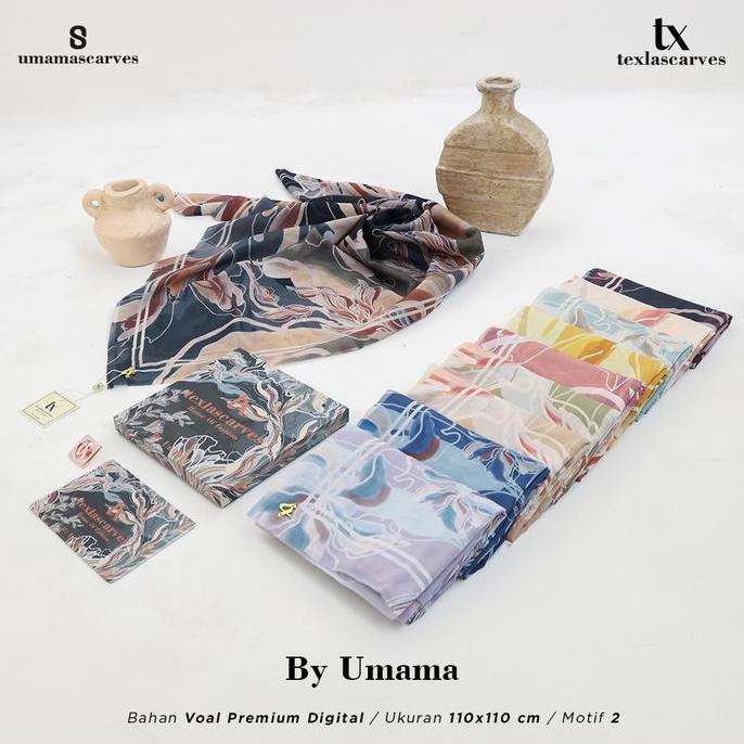 BOX TEXLA SCARVES Jilbab Segiempat Motif Umama, Kerudung Voal Motif Dital Premium (Orinal)