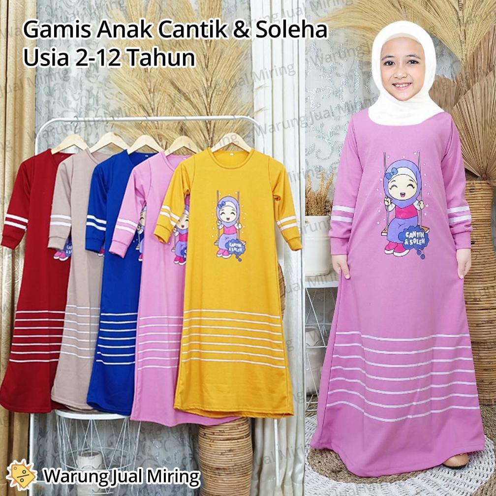 DISKON Gamis Anak Cantik & Soleha 2-12 Tahun Gambar Karakter Sablon Bahan Voxy Melar Balita Batita M