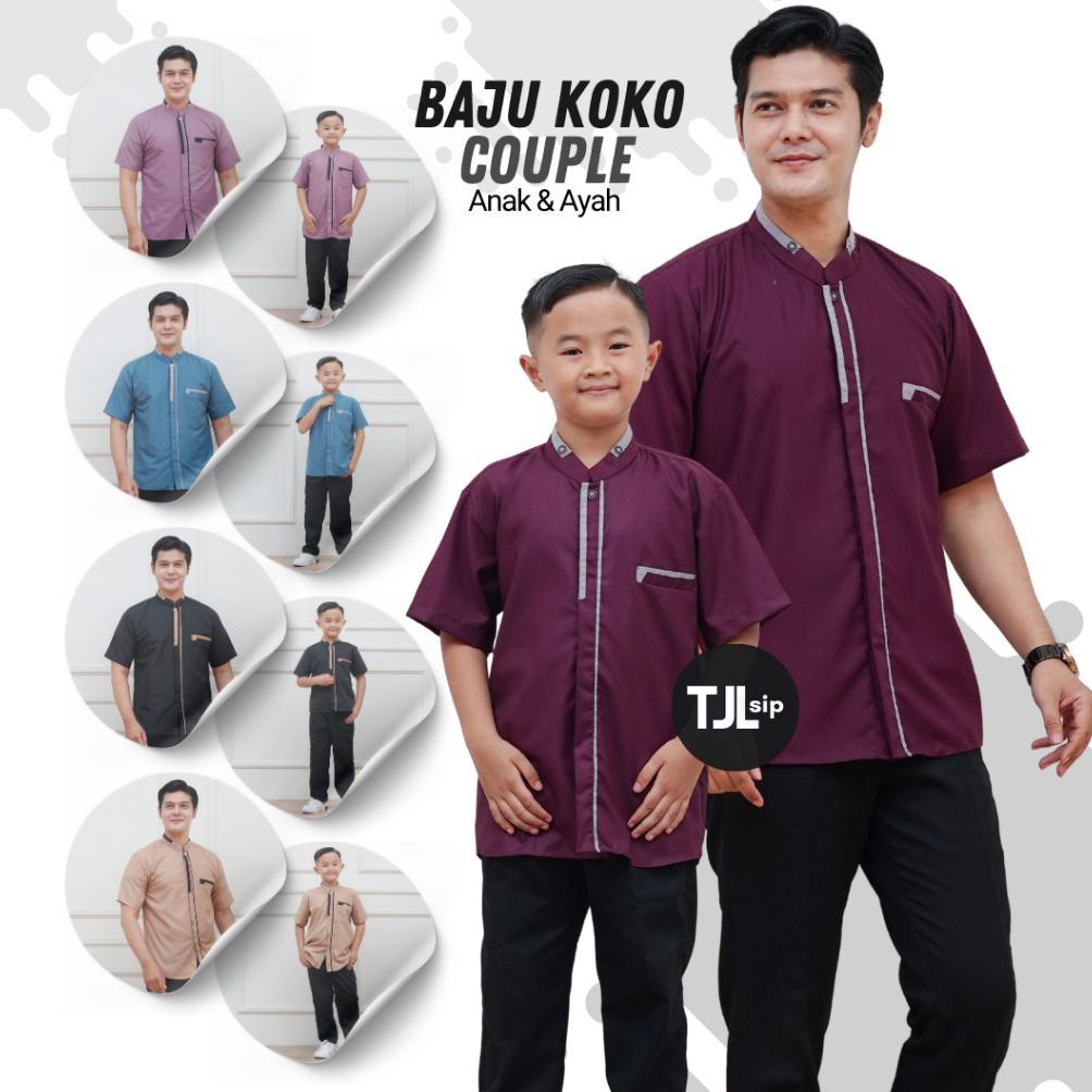 sale Baju Koko Couple Ayah Dan anak Laki Laki Lengan Pendek Terbaru Kain Toyobo burgundy lilac mahag