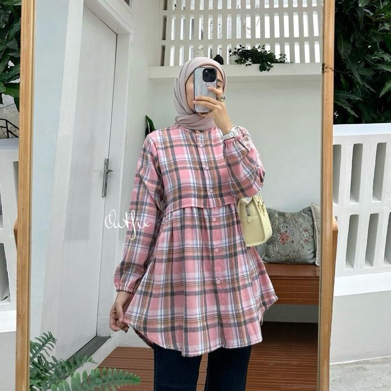 NEW Meedina Tunik flanel wanita / Tunik wanita flanel premium/Atasan kemeja flanel kekinian