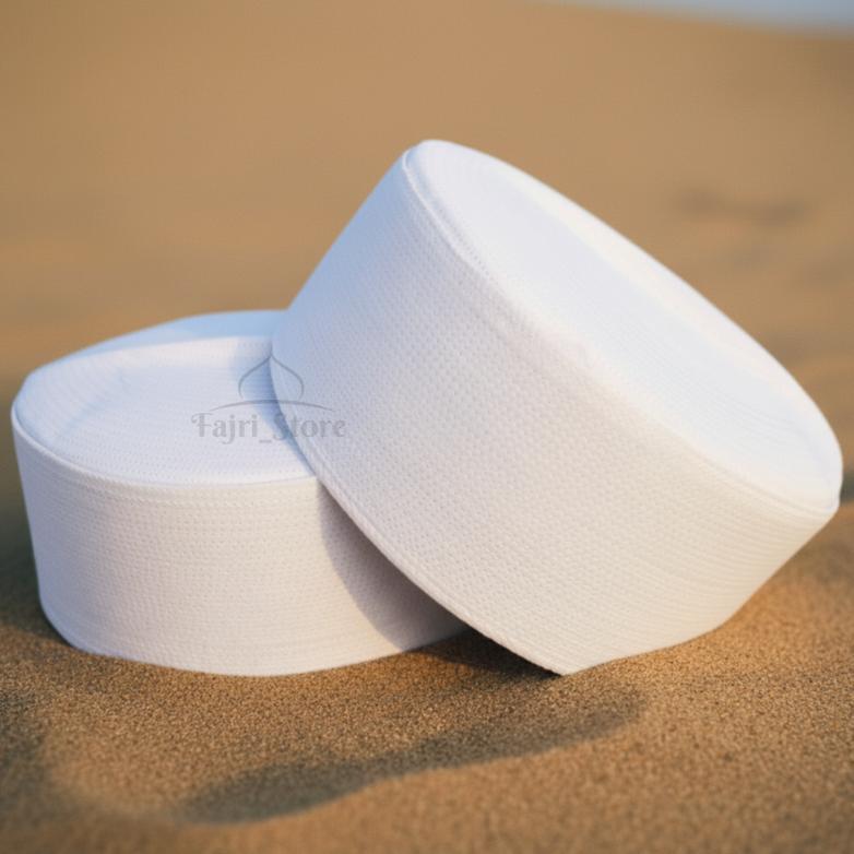 NEW PRODUCT Kopiah Haji / Peci Batok / Peci Putih / Peci Kalbut Putih Tinggi 8 cm