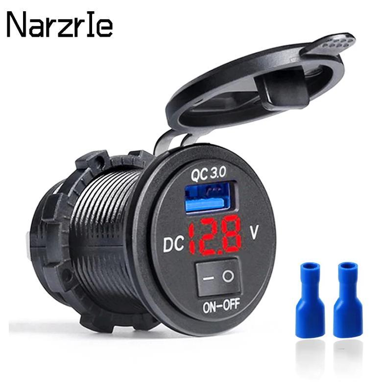 Quick Charge 3.0 USB Car Charger Socket Digital Display Voltmeter USB Charger Socket with ON-OFF Swi