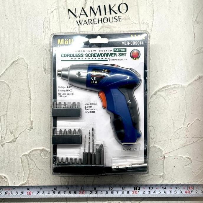 Promo MOLLAR mesin bor obeng cas baterai cordless screwdriver set 24 pcs Diskon