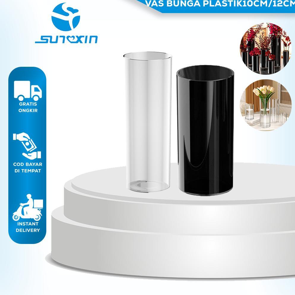 SUNXIN VAS BUNGA PLASTIK BENING Diameter 10CM/12CM E05/ VAS PLASTIK TINGGI BAMBU / VAS BAMBOO / VAS 