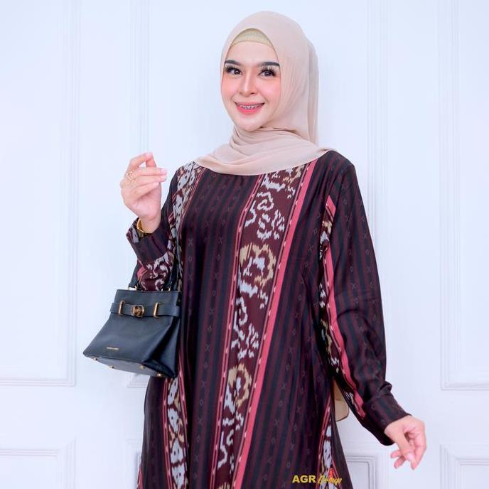 Gamis Wanita Marinem Bahan Calvin Jeans Motif Salur Size S/M L/XL LD 90 110 Baju Dress Muslim Simple