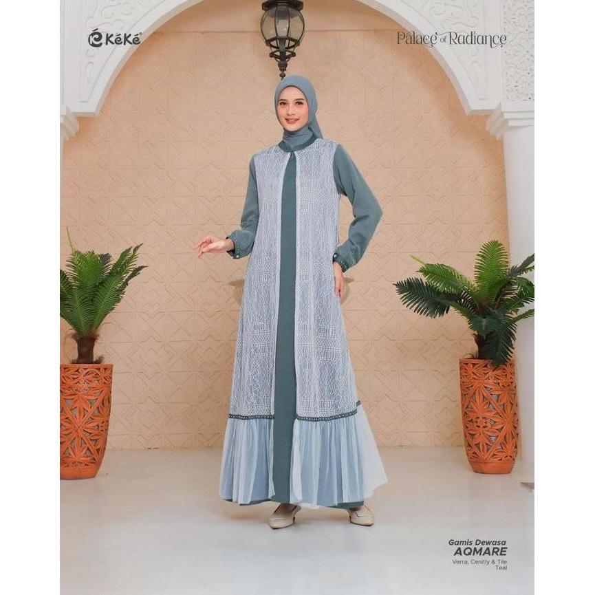 KEKE - SARIMBIT LEBARAN 2026 AQMARE SERIES WARNA TEAL BUSANA MUSLIM COUPLE FAMILY SET LEBARAN