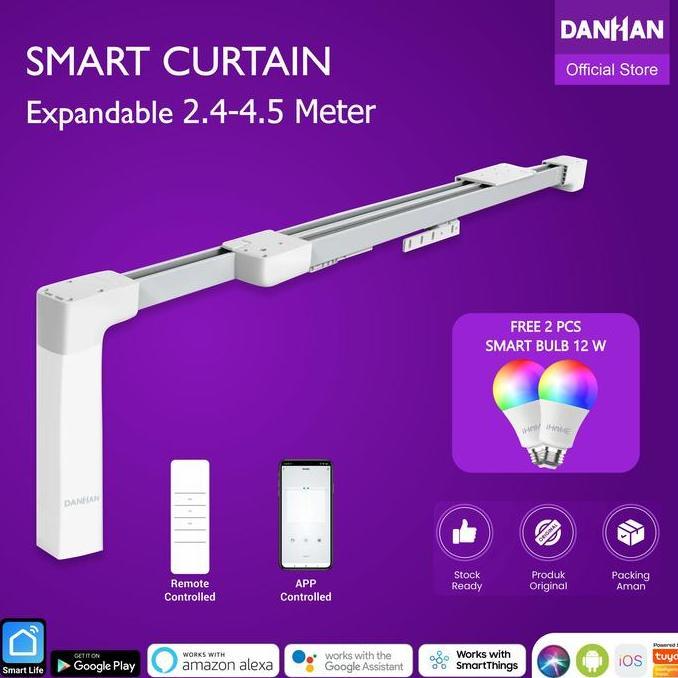 Rel Gorden Otomatis Smart Curtain Expandable 2.4-4.5 Meter, Curtain Adjustable, Gorden Tirai Otomati