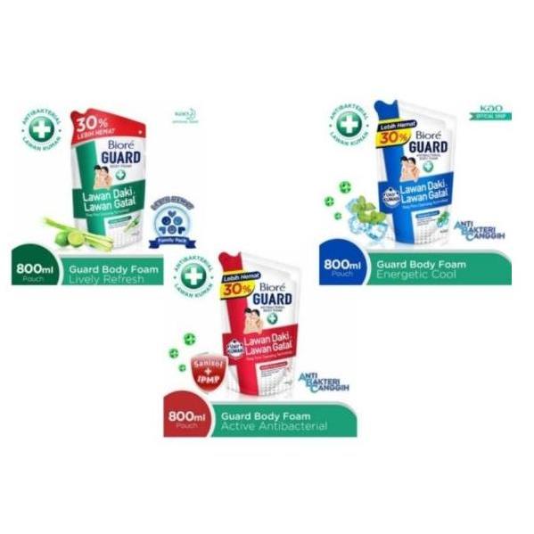 Wash- Biore Guard Sabun Cair Kemaasan Refil 800Ml - Biru/Merah/Hijau/Tawas