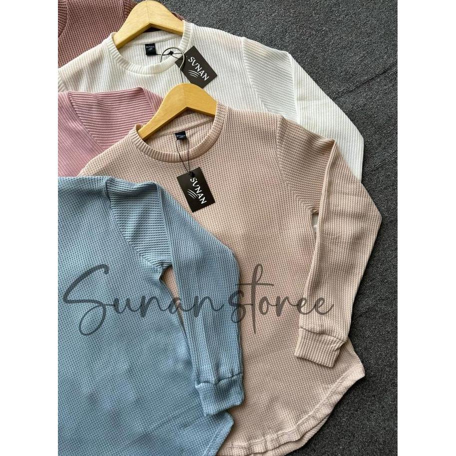 Bisakok- Kaos Wanita Oval Wafle / Kaos Rib Premium / Kaos Polos Basic Wanita / Kaos Lengan Panjang