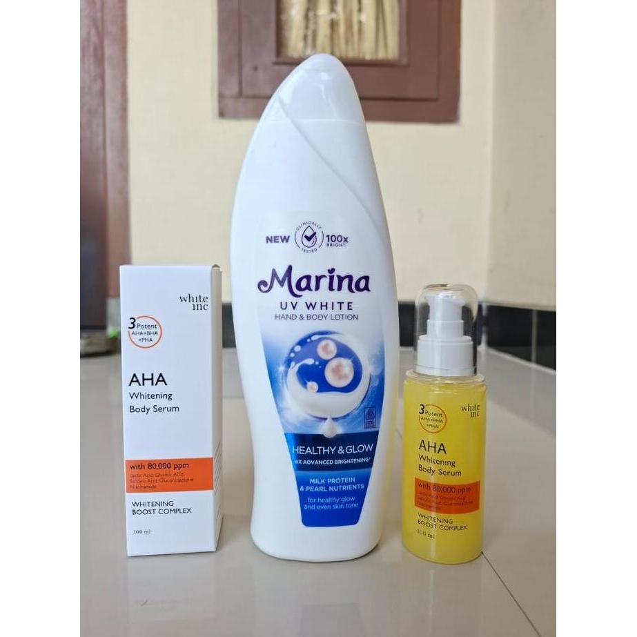 Bodies- Paket Besar Marina Healthy & Glow 460Ml | Aha Whitening Body Serum White Inc 100Ml Mencerahk