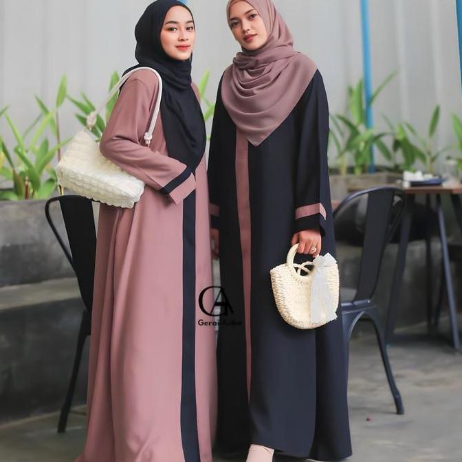 ORIGINAL Abaya Mazaya Basic Dress Muslim Wanita Gerai Aulia Gamis Turki Umroh Syari - Hitam abaya  r
