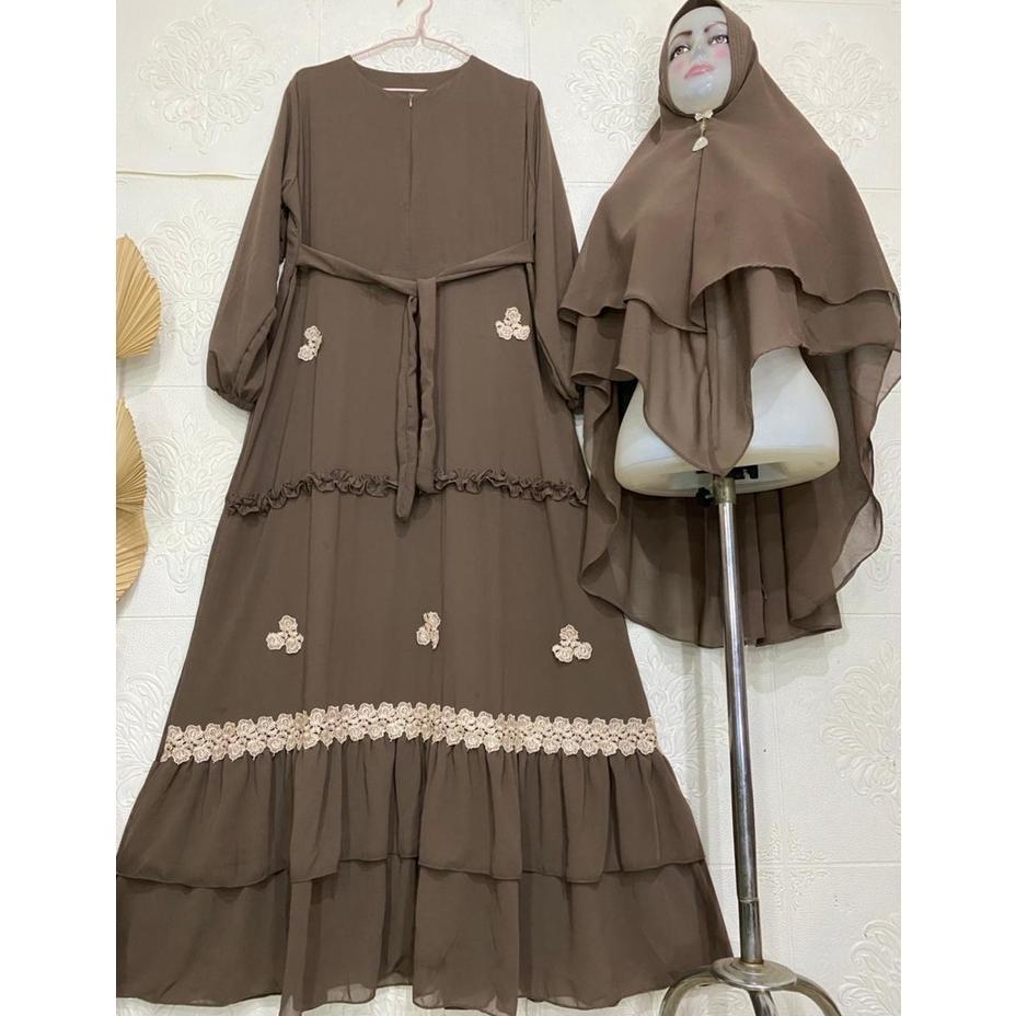 BEST DEALS Gamis Syari Ceruty Renda / Gamis Terbaru Mix Renda Bunga Cantik / Gamis Ceruty Babydoll