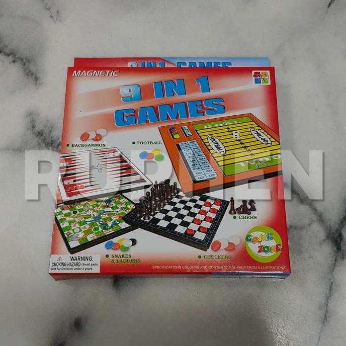 Promo Magnetic Board Games 9 in 1 - Catur, Ular Tangga Ludo, Halma, Checkers Diskon