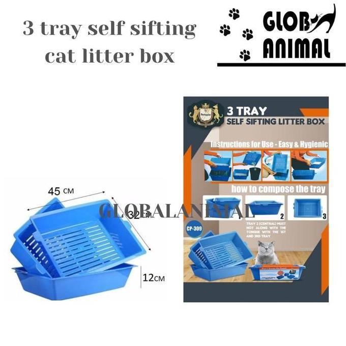Flash Sale 3 In 1 Bak Pasir Kucing 3 Tray Self Sifting Dog Cat Litter Box Toilet