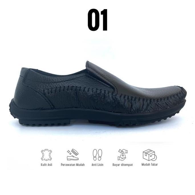 DS354 - Sepatu Kasual Pria Kulit Asli Mukasin Flat Shoes