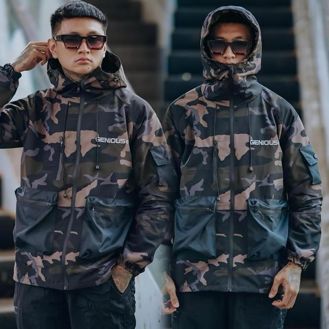 DB279 - Genious Jaket Parka aplha loreng brown Nylon Cringkel Repellent Waterproof pria Parasut outd