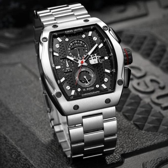 Evans Jayden Jam Tangan Pria 9556 Rantai Stainless Steel Kaca Sapphire Chronograph Water Resistant 5