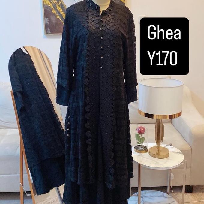 Gamis brokat ghea y170 full black spesial rompi lepas  Muslim  Hitam Mewah Cantik Dress Wanita Baju 