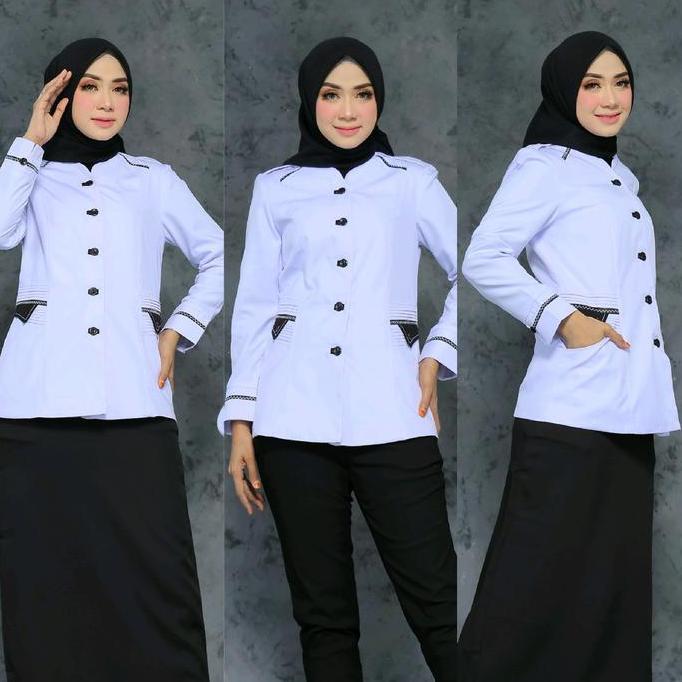 Seragam dinas Kerja asn putih hitam setelan Rok A/celana panjang/rok span hitam/Atasan putih kode 90