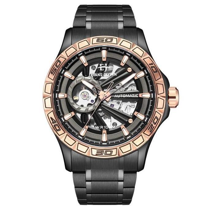 Evans Jayden Jam Tangan Pria 9565 Rantai Automatic Movement Stainless Steel Kaca Sapphire Chronograp