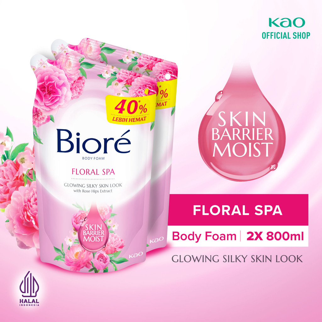 Biore Body Foam Sabun Mandi Cair Floral Spa Pouch 800ml Twinpack
