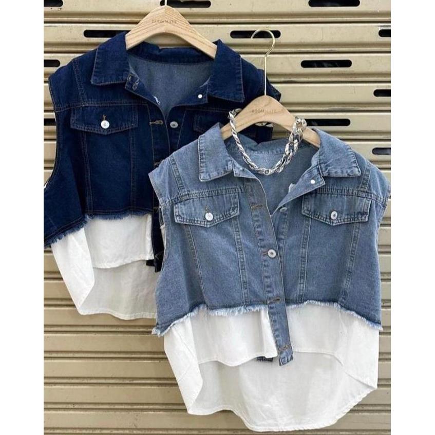 Lansungkirim- 973 - Rompi Jeans Wanita/Rompi Wanita/Blazer Jeans Wanita Atasan Crop