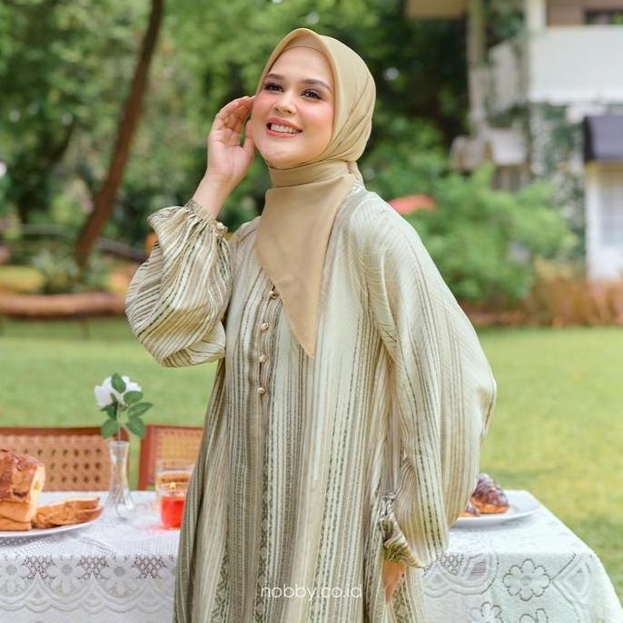 Nobby Sarimbit Mauli Dress Gamis Wanita Muslim Lengan Panjang Bahan Satin Soft Silk Baju Lebaran