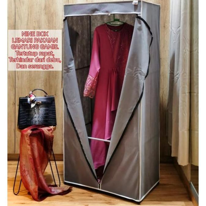 Nine Box Lemari Furniture Pakaian Penyimpanan Gantung Gamis Khimar dengan pipa Besi dan sarung PVC m