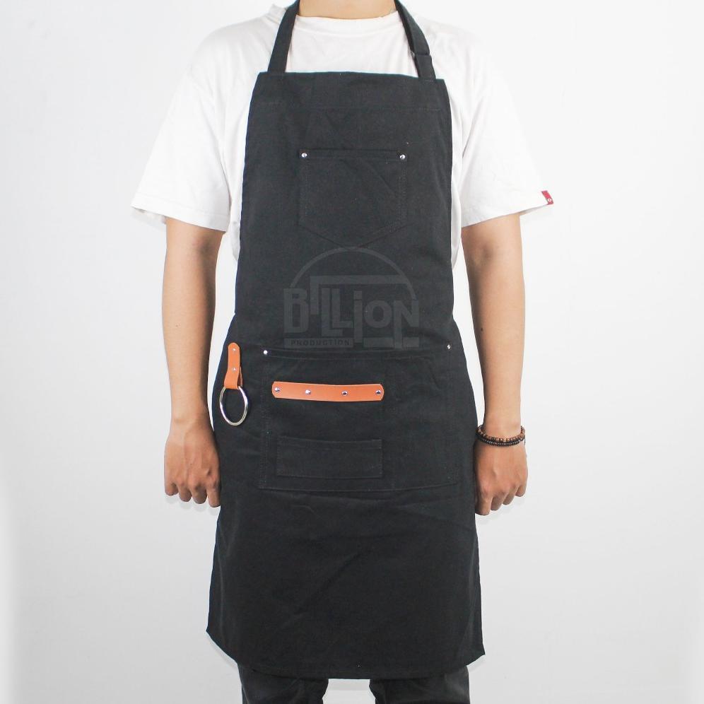 Bp Apron Barista Canvas Leather Tali Leher Celemek Barista Pria Wanita Unisex