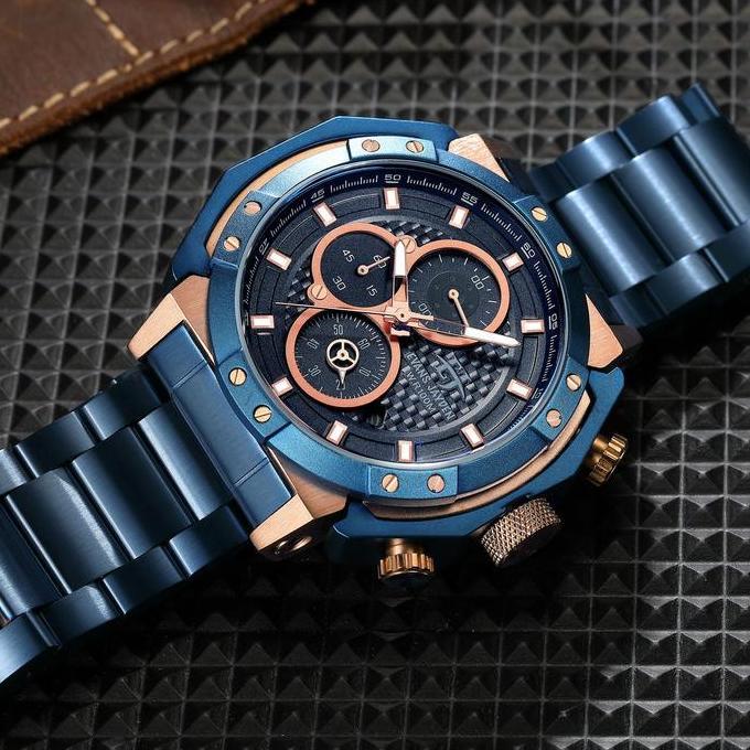 Evans Jayden Jam Tangan Pria 9548 Rantai Stainless Steel Chronograph Kaca Sapphire Water Resistant 1