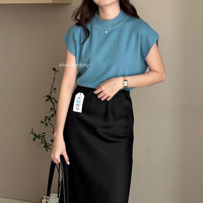 Lansungkirim- Sivali Eunji Knit Top - Baju Wanita Vest Turtleneck Rajut Tanpa Lengan | Inner Hijab -