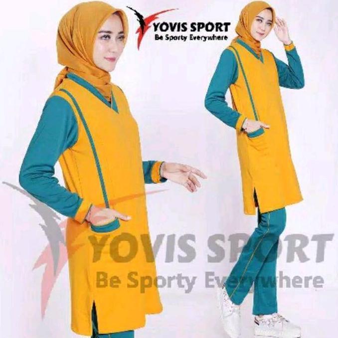TUNIK Stelan senam muslim Ori Yovis sport / Zumba fitness/ Baju Senam Atasan Panjang Wanita Setelan 