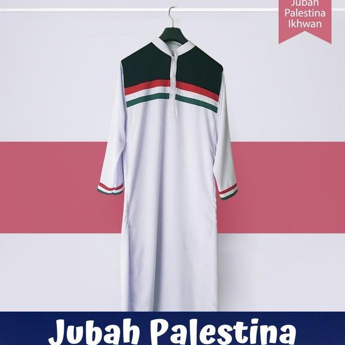 Pakaian sholat jubah Palestina putih hitam pria dewasa gamis muslimin fashion muslim