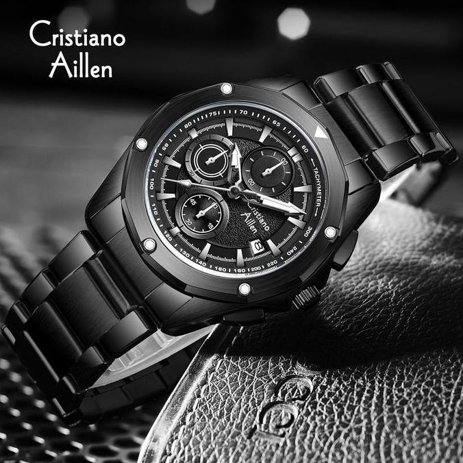 Cristiano Aillen Jam Tangan Pria Analog CA 8899 Rantai Stainless Steel Chronograph Kaca Sapphire Wat