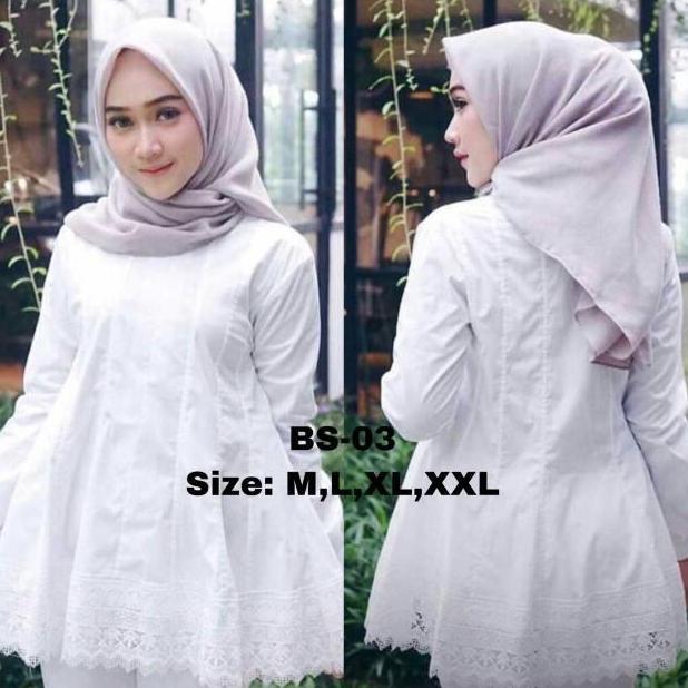Pakaian Blouse Atasan Putih Wanita Kerja Casual Fashion Muslim Baju Putih Terlaris PNS  ( BS 03 ) Ka
