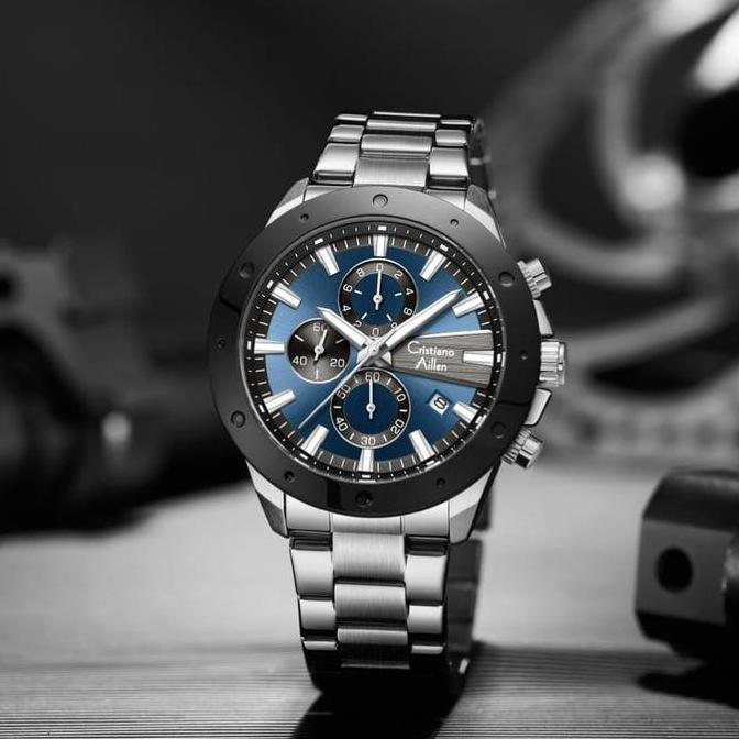 Cristiano Aillen Jam Tangan Pria Analog 8897 Rantai Stainless Steel Chronograph Kaca Sapphire Water 