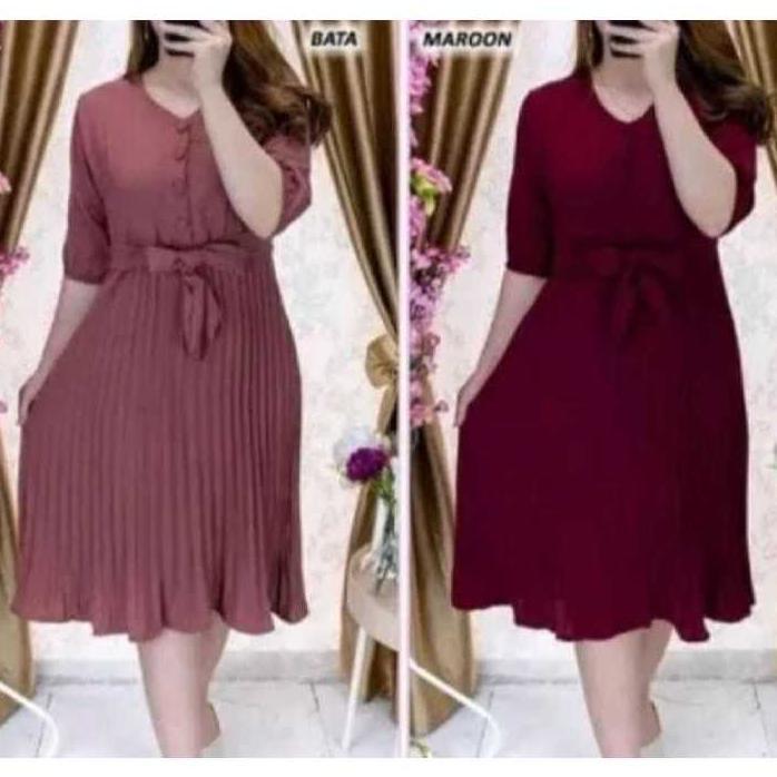 PREMIUM (MURAH) Dress Midi Wanita Terbaru / Dress Plisket Cotton Premium Combi / Dress Korea