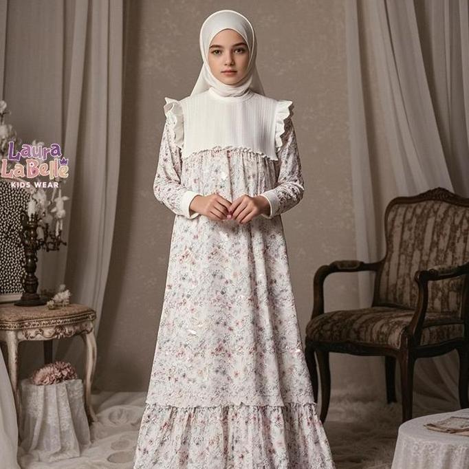 Laura La Belle Gamis Anak Perempuan Rajut Clara Long Dress Baju bunga motif Rempel Panjang Muslim Wa