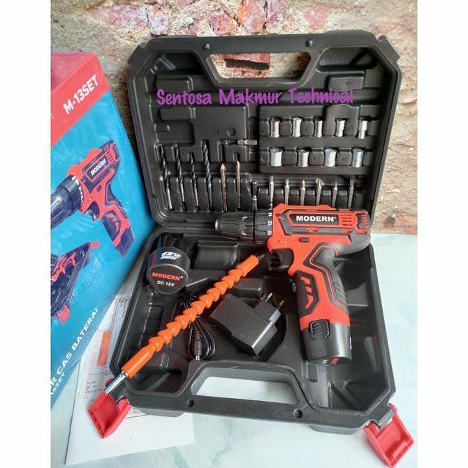 TERMURAH - MODERN M-13V SET 10 MM Bor Cordless Baterai Cas 10mm 12V 12 V