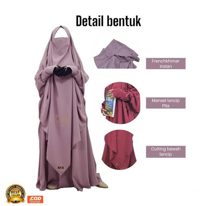Hasna Moslem French Khimar Instan  Set Rok  Lancip khimar Simple Syari Cantik  Jilbab  Tangan Reslet
