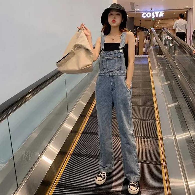 DISKON Overall denim panjang Jumpsuit Celana panjang Jumpsuit Wanita Fashion Simple lucu jumpsuit lo