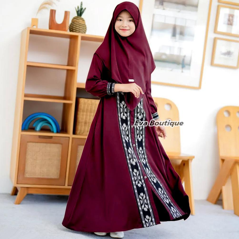 EVA BOUTIQUE - Qanari Burgundy Set Couple Family Lebaran Sarimbit Keluarga Couple Tenun Couple Untuk