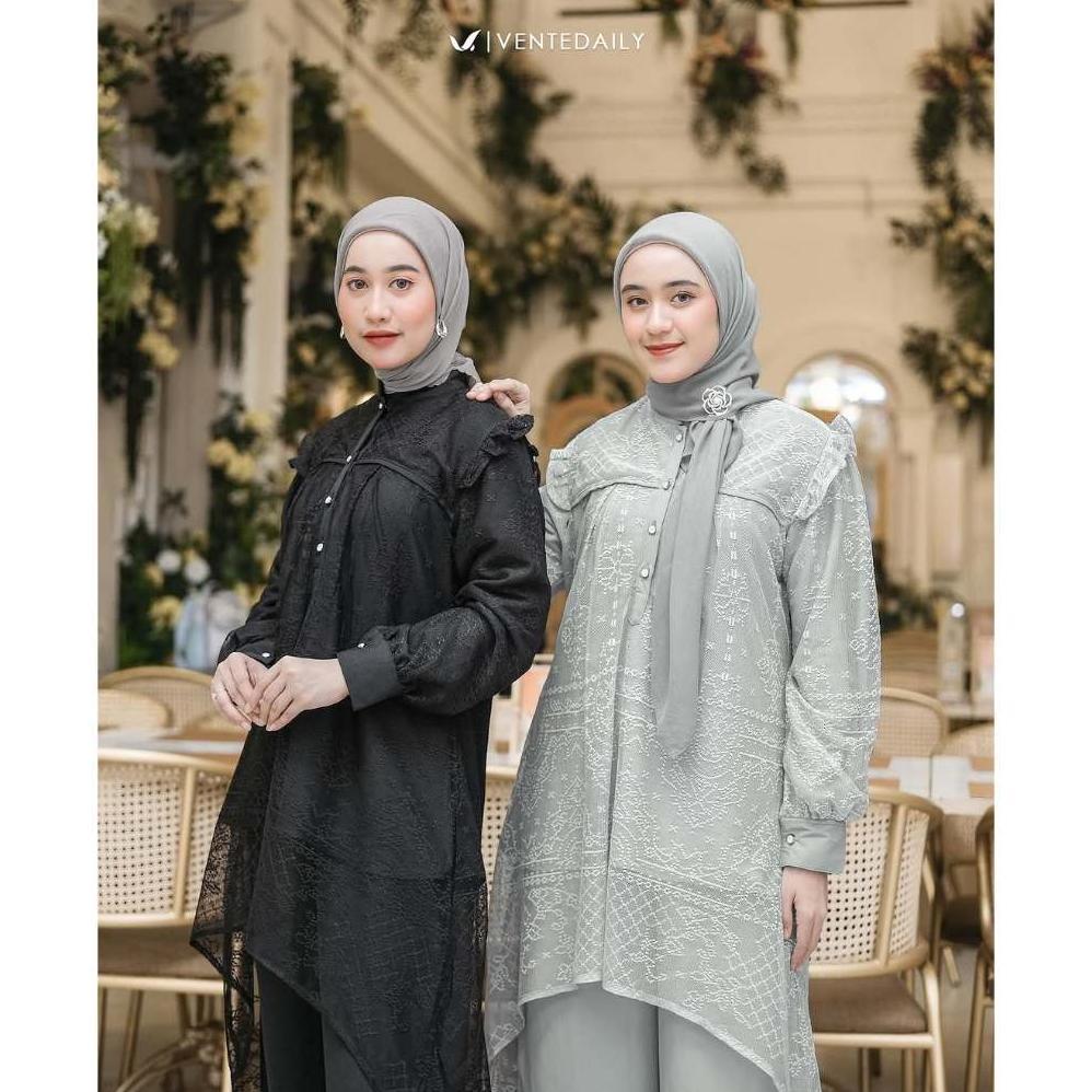 TERBARU Kaia Oneset Setelan Atasan Tunik Brukat & Celana Kondangan Elegan