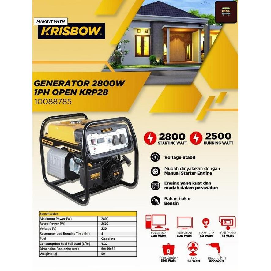 New Deals Krisbow Genset Bensin 2800 Watt 1 Ph Open Krp28