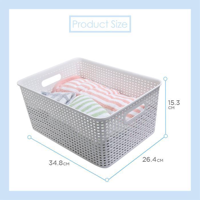 Miniso Keranjang Penyimpanan Kotak-Kotak Dengan Penutup Ember Penyimpanan Multifungsi Dengan Tutup