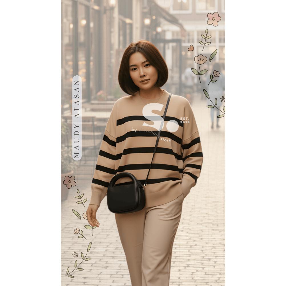 DISKON MAUDY SWEATER RAJUT GARIS KNIT JUMBO #STRICKHAUS