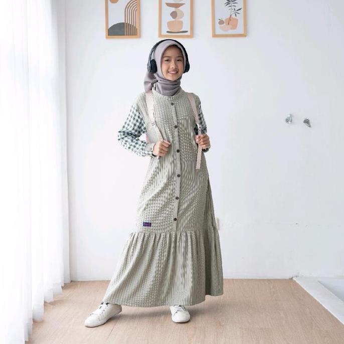Gamis anak perempuan hooflakids anaya dress panjang remaja usia 5 sampai 12 tahun Kancing Muslim Wan